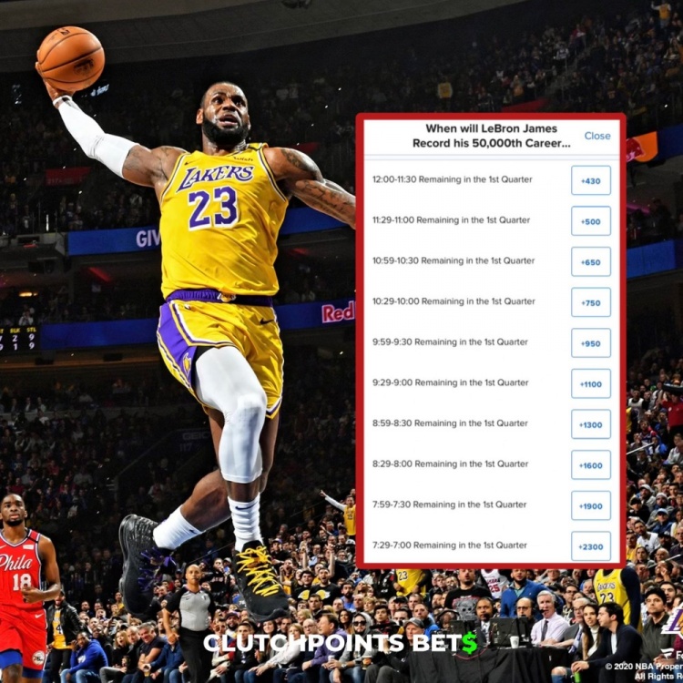 僅差1分！詹姆斯今日何時破五萬分賠率：開場30秒內(nèi)最被看好