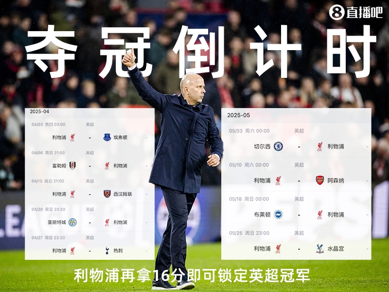 奪冠倒計時？槍手三場不勝落后榜首15分，利物浦再拿16分即可奪冠